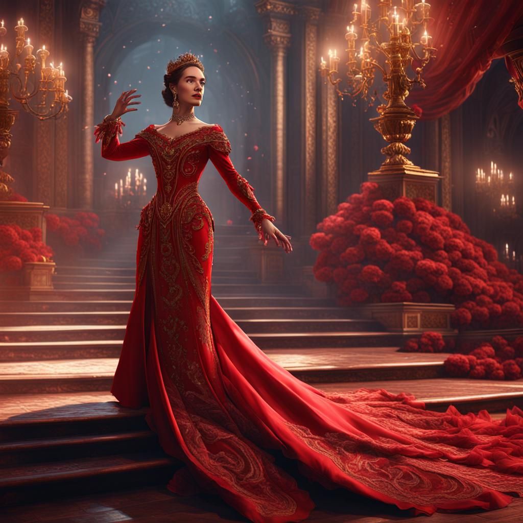 Opera Singer in Red Gown: Detailed Matte Painting