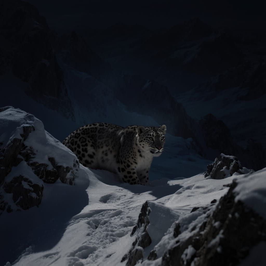 Ultra Realistic Snow Leopard Hiding in High Mountains