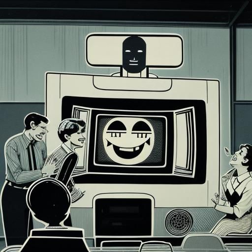 Vintage Scene: People Laughing at Robot on Retro TV