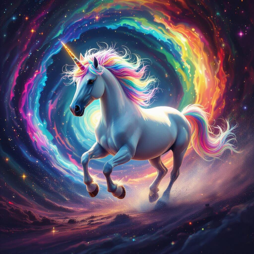 Unicorn Enters Psychedelic Cosmic Vortex in Vibrant Digital ...