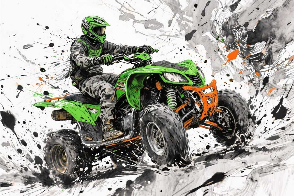Abstract ATV Rider in Mixed Media Style