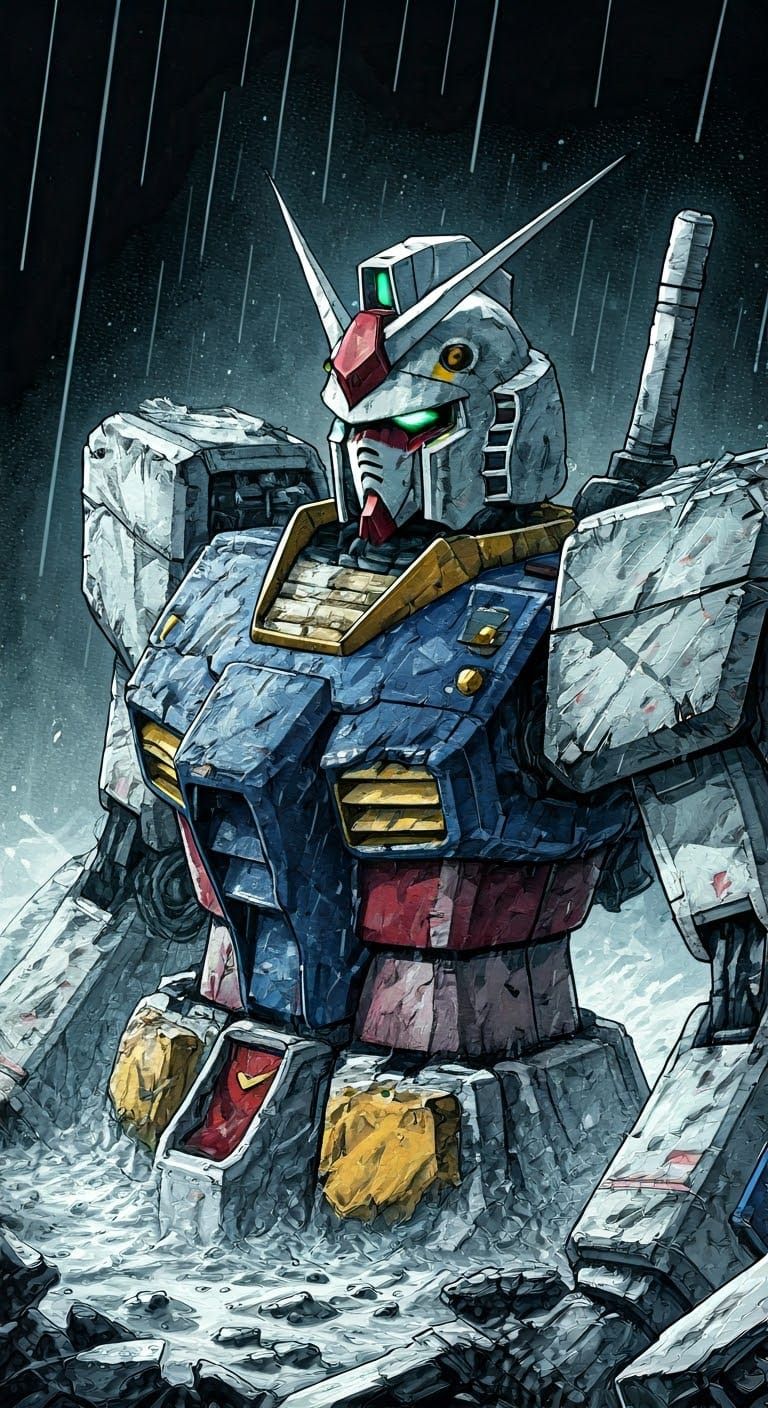 Gundam Pilot Emerges from Battled RX-78 Gundam in Cyberpunk-...