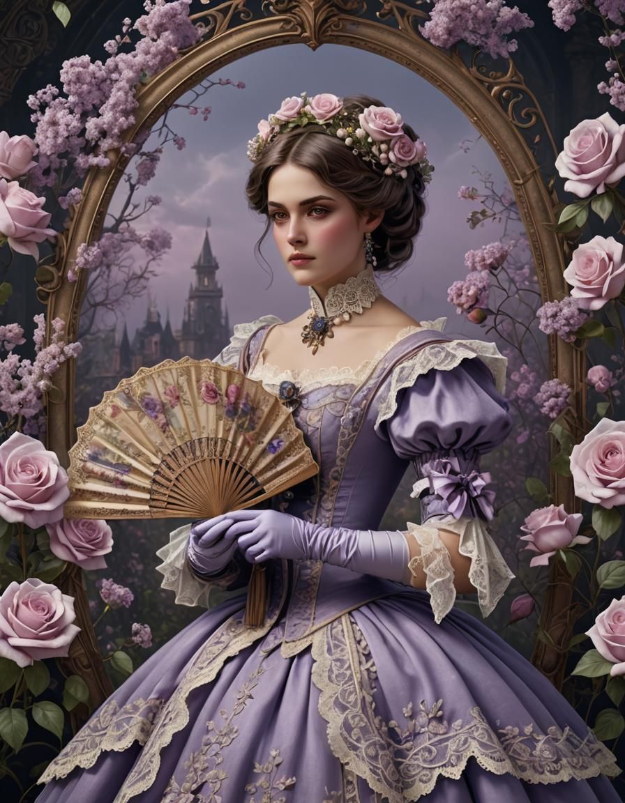 Victorian Woman with Lilac Roses Digital Painting