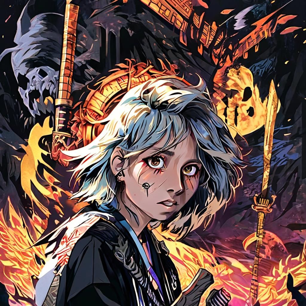 Elegant Shinigami Maiden in Traditional Attire