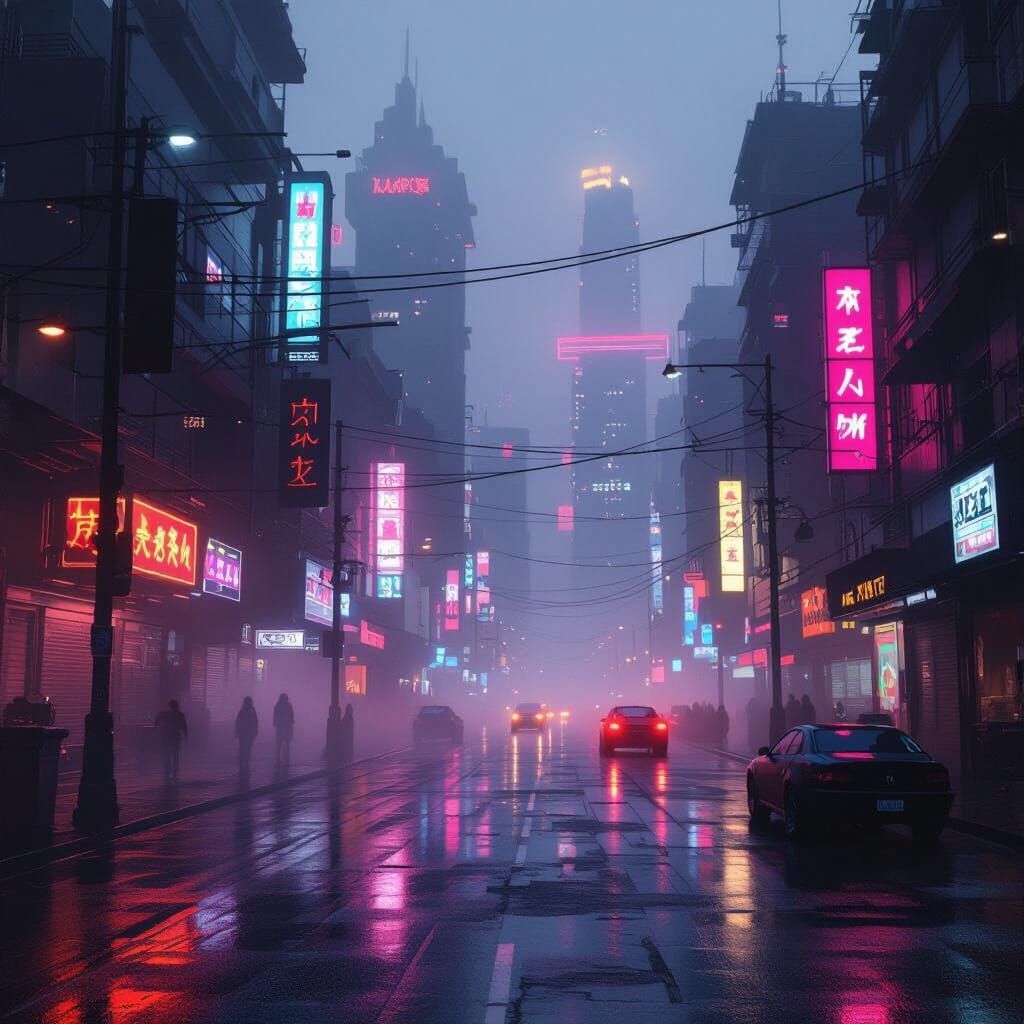 Neon Cyberpunk Cityscape at Dusk