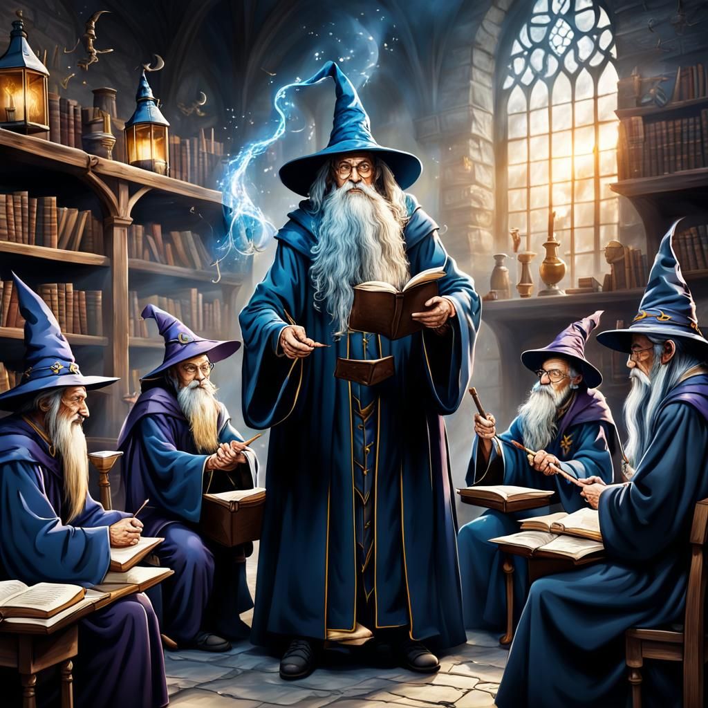 Old Wizard Teaches Magic Spells at School