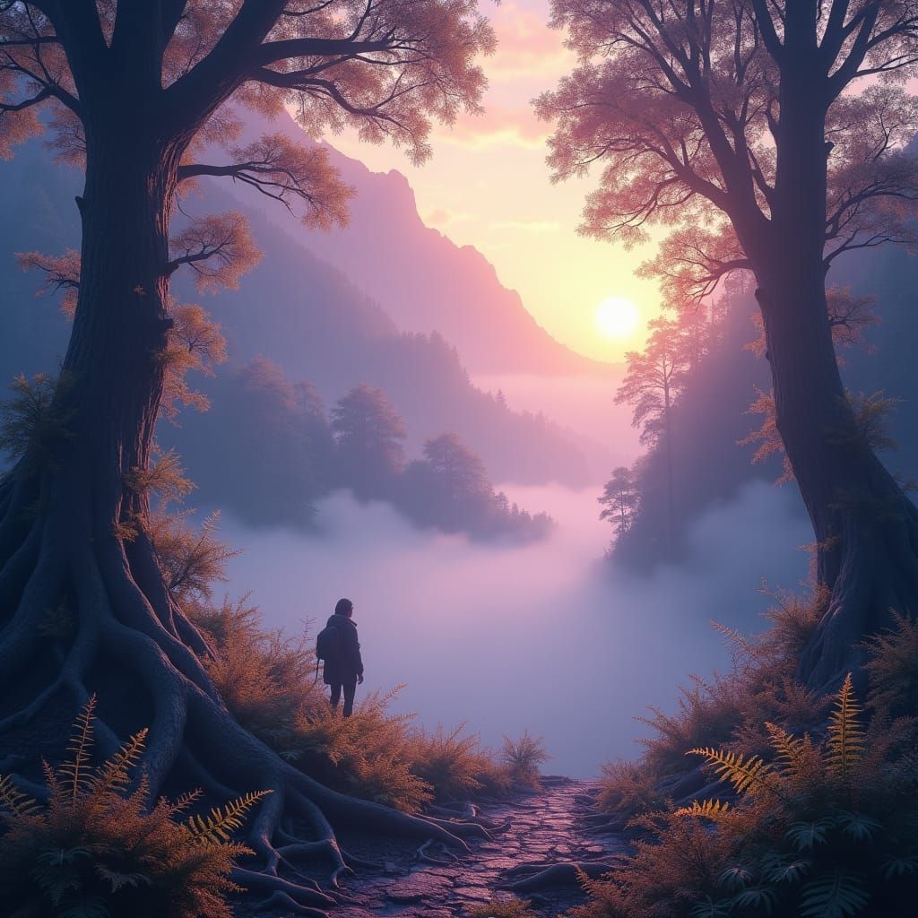 Mystical Forest Scene in Ethereal Lighting