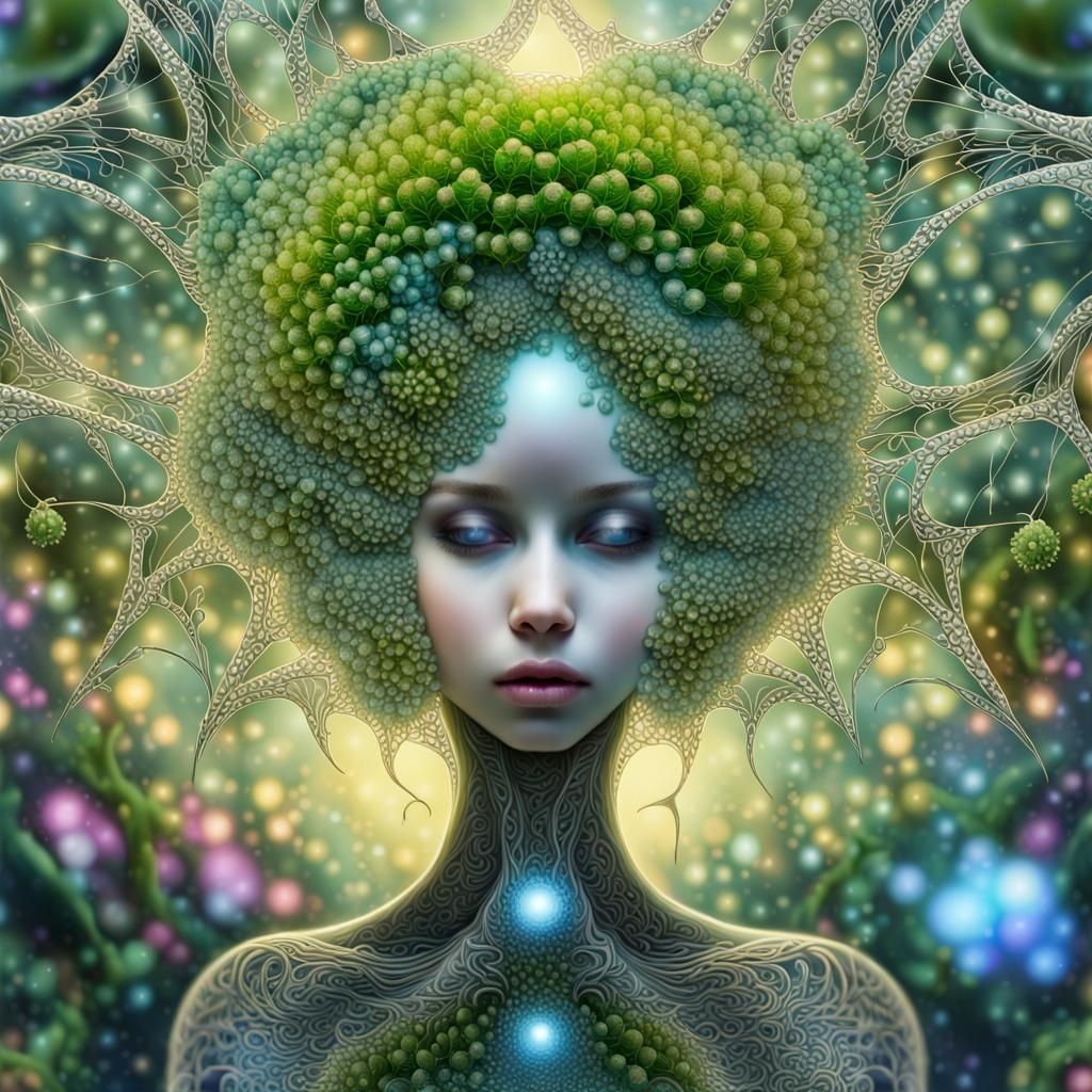 Ethereal Pregnant Nymph in Futuristic Eco-City