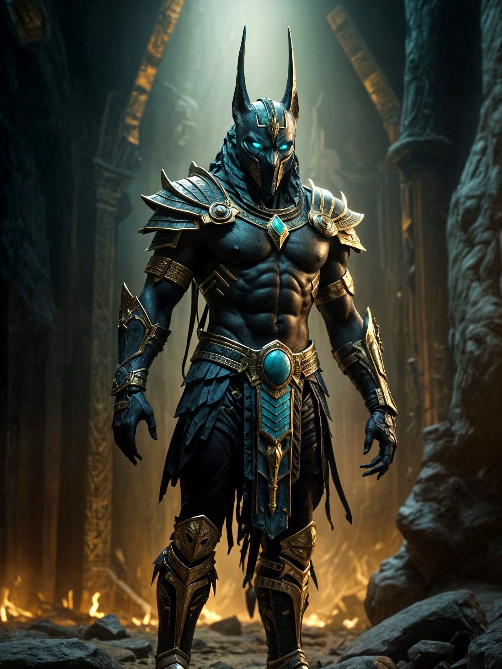 Anubis in the Underworld: Hyperrealistic Dark Fantasy Art