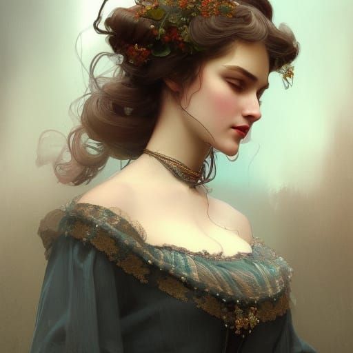 Victorian Woman Portrait in Art Nouveau Style