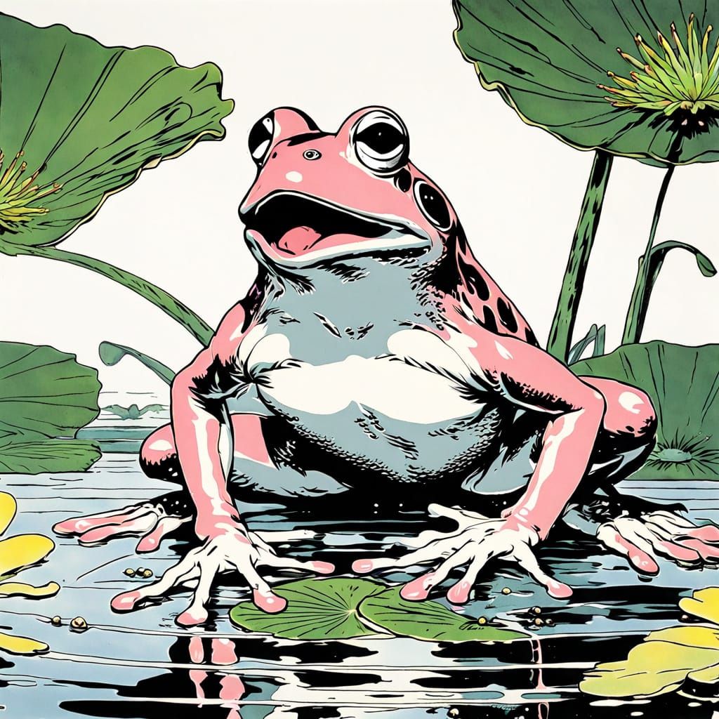 Surprised Frog Leaping in Anime Manga Style