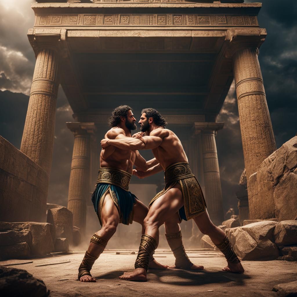 Ancient Greek Wrestling Match: Detailed Matte Painting
