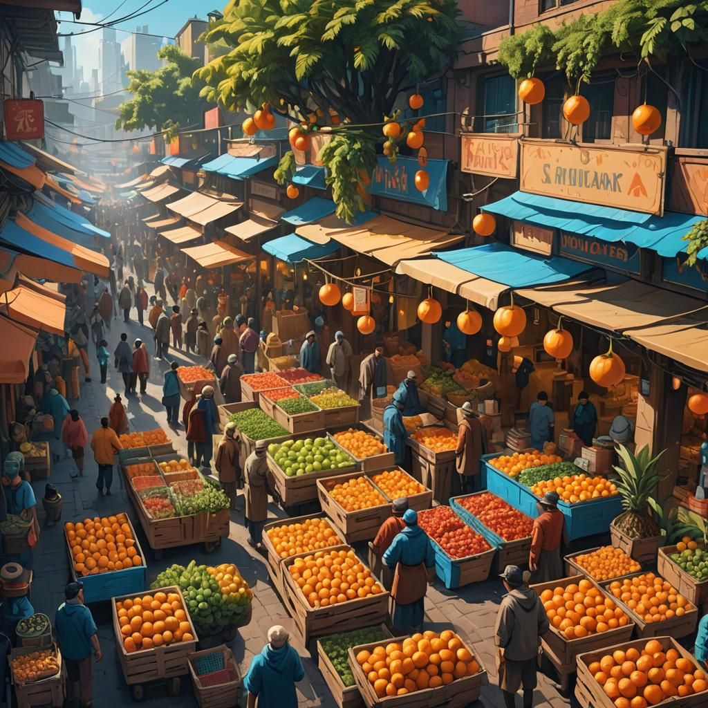 Exotic Fruit Market Concept Art in Fantasy Style