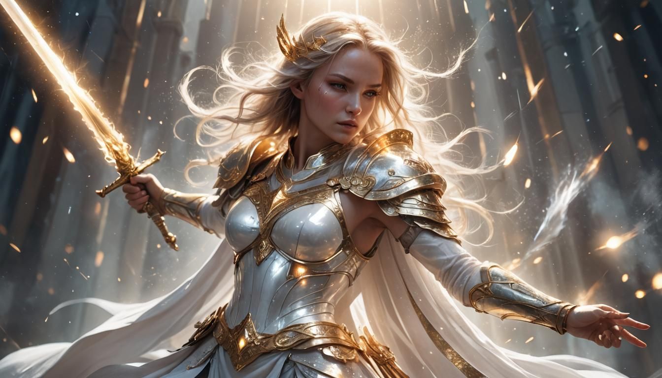 Angelic Warrior with Celestial Sword: Fantasy Art