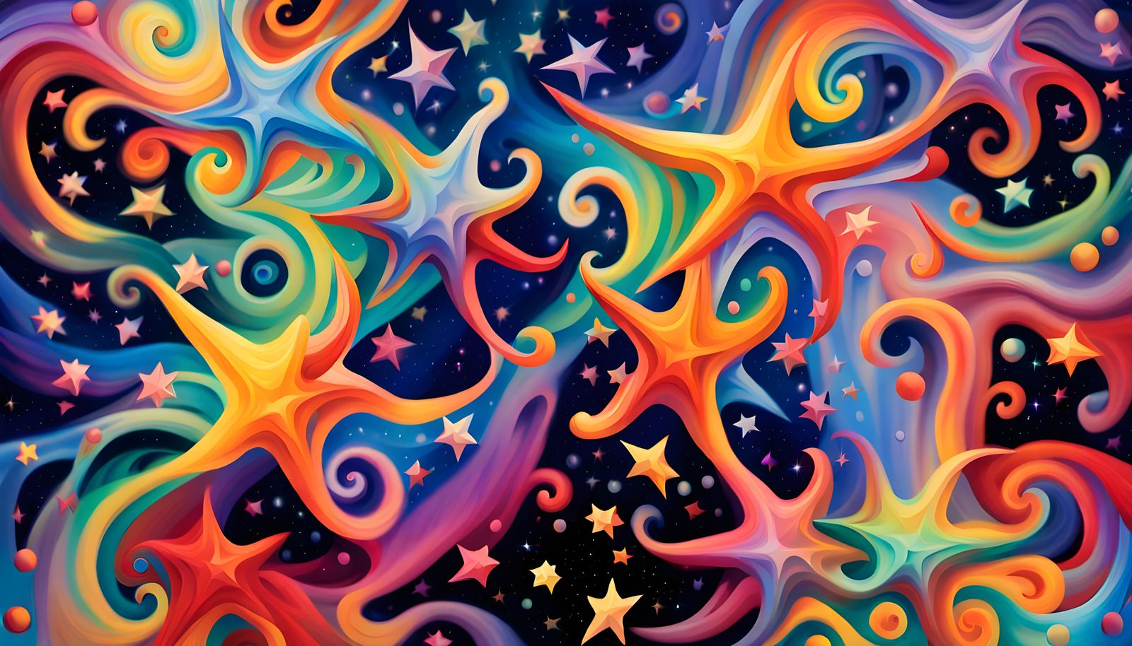 Iridescent Stars in Aboriginal-like Impasto Painting