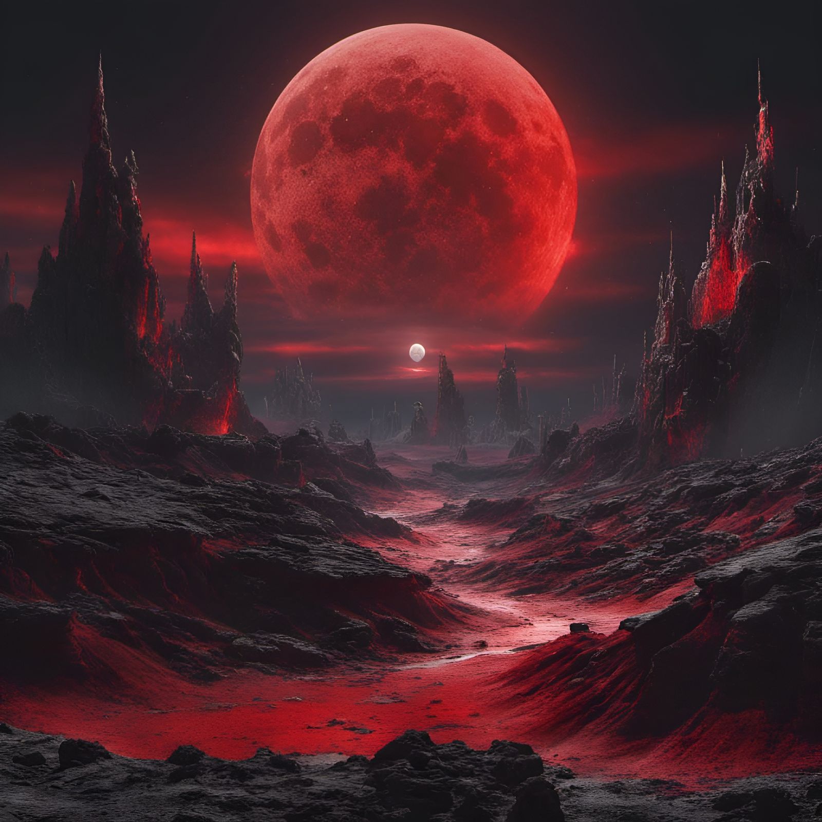 Red Rays on a Black Sky Moon