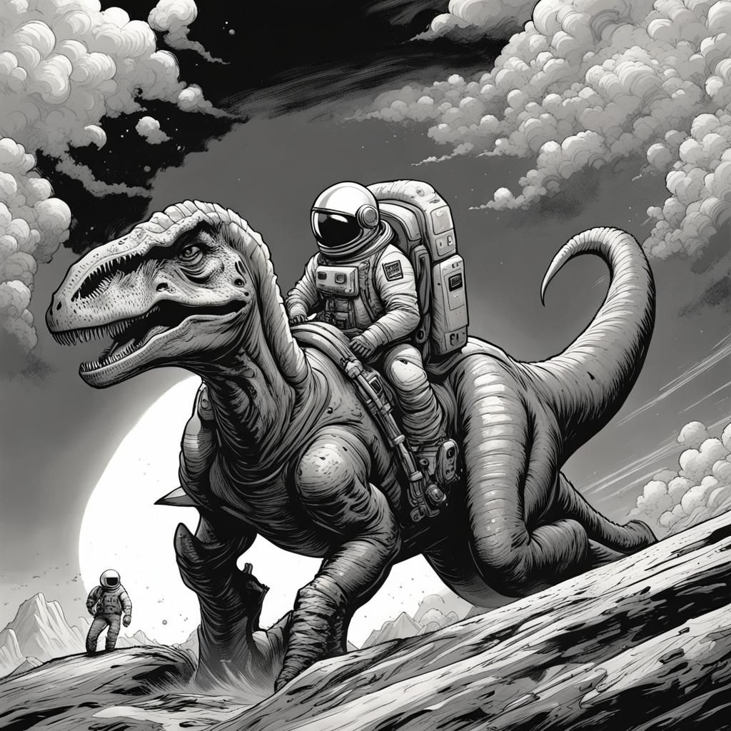 Astronaut Dinosaur Ride: Comic Book Art
