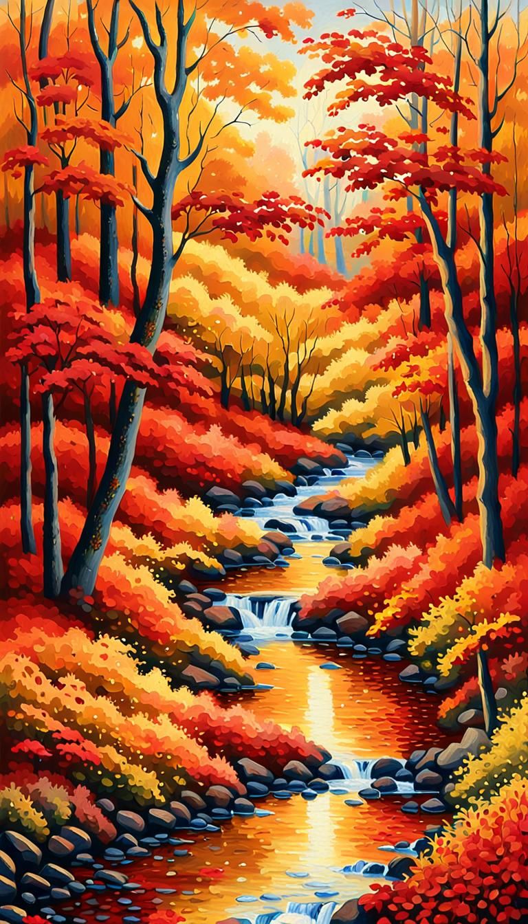 Autumn Forest Path in Pointillism Style