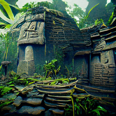 Lost Civilization Ruins in Lush Jungle