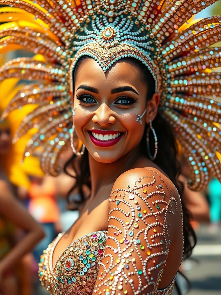 Joyful Carnival Dancer in Radiant Sequined Costume