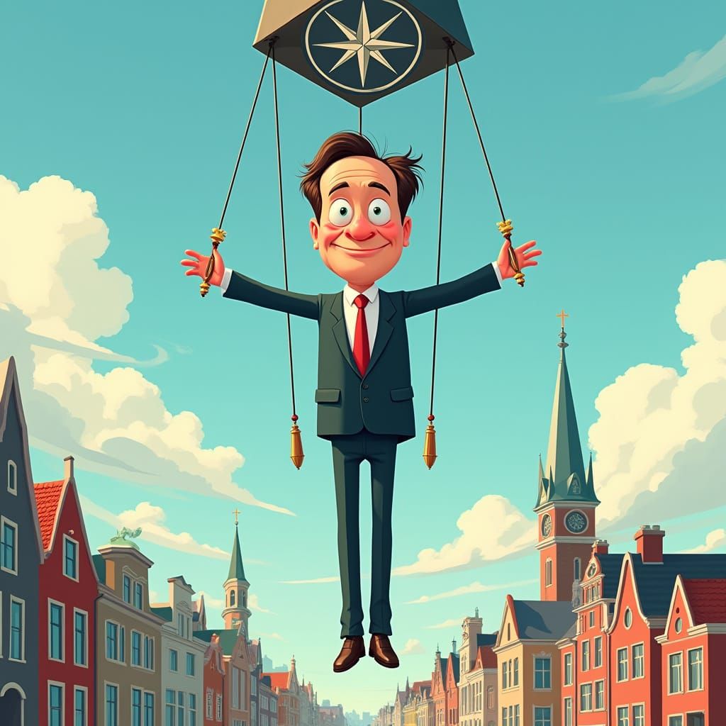 Mark Rutte Cartoon Marionette Controlled by NATO