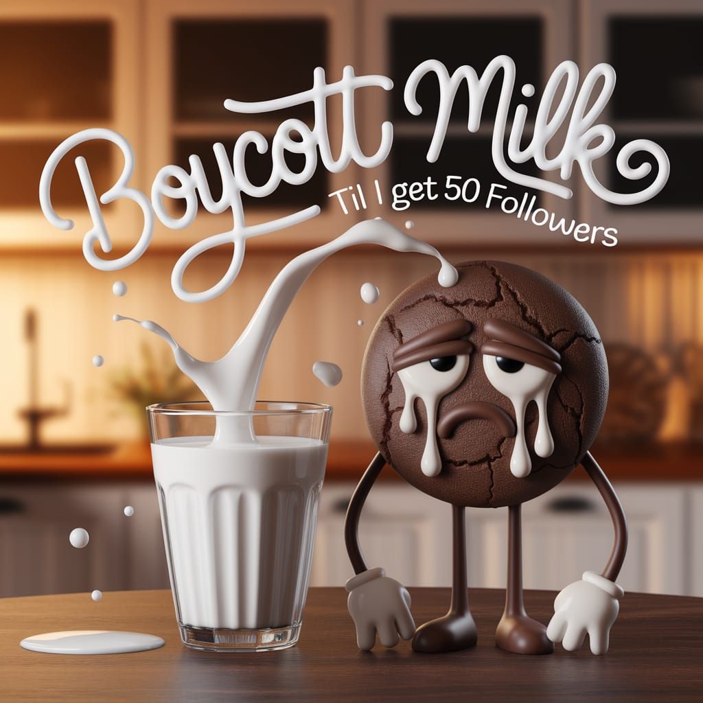 Sad Cookie Boycotts Milk in Cozy Kitchen