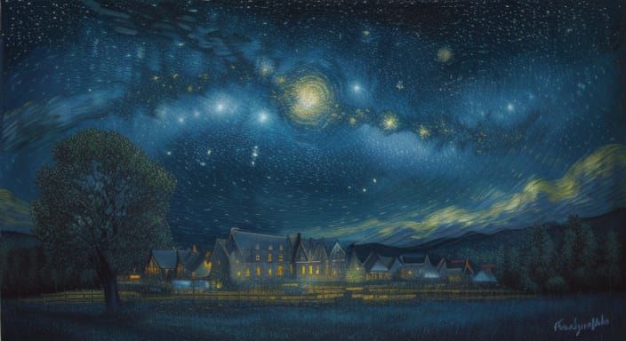 Hyrule at Night in Van Gogh Starry Style