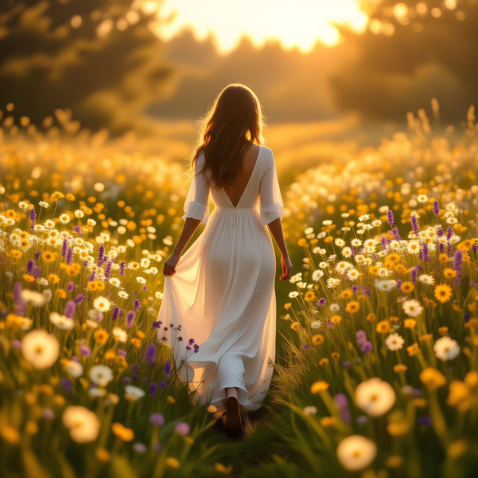 Enchanted Meadow with Butterflies in Golden Sunlight
