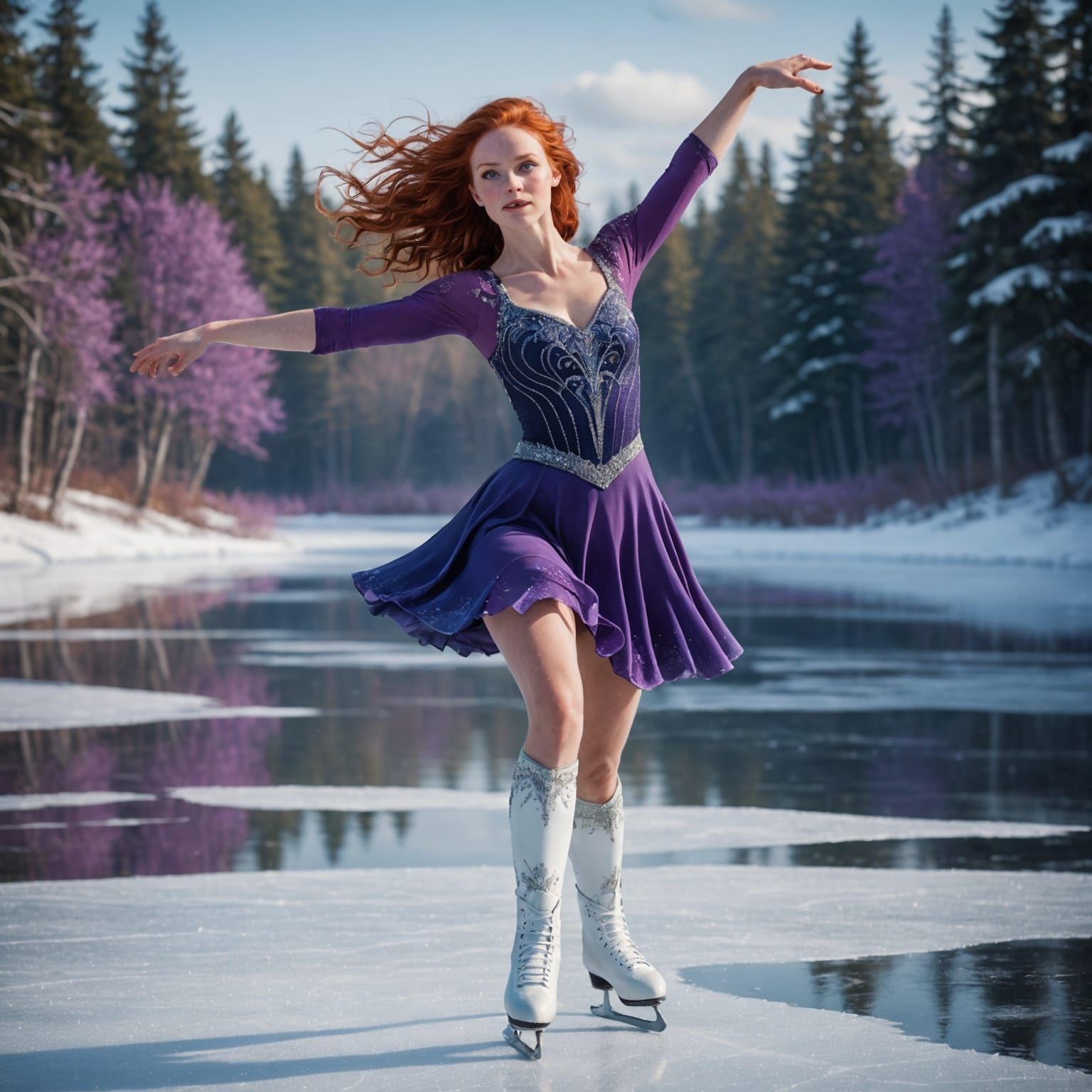Figure Skater on Frozen Pond: Detailed Digital Art