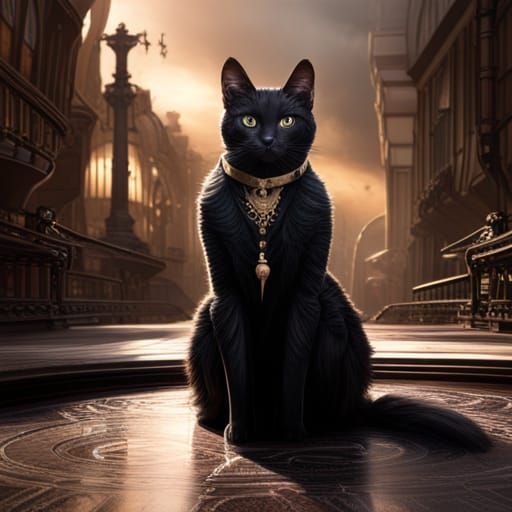 Steampunk Cat in Detailed Matte Painting Style
