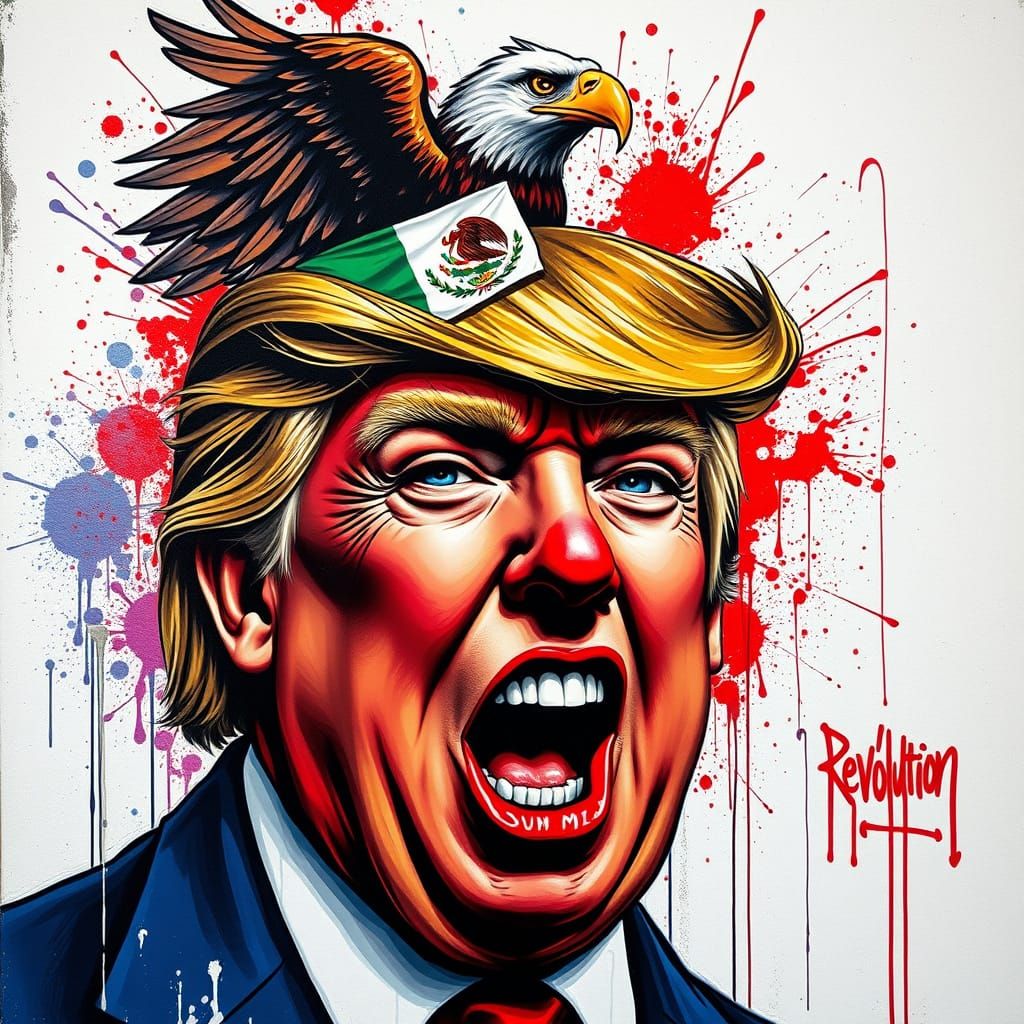 Donald Trump Clown Graffiti Art: Eagle and Revolution