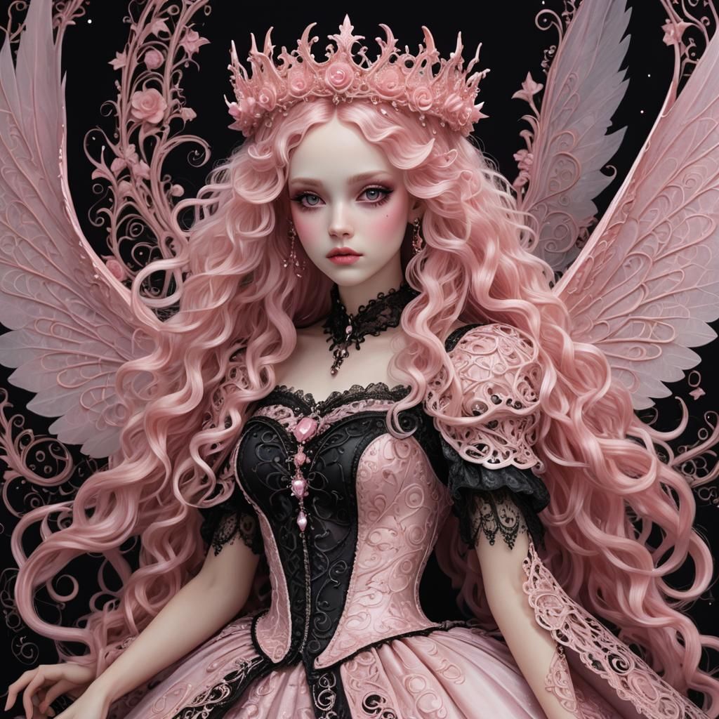 Gothic Fairy with Pink Arc and Sparkling Wings