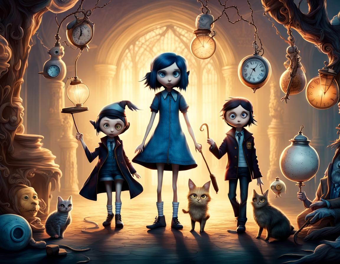 Coraline, Alice, and Harry Potter in Wonderland