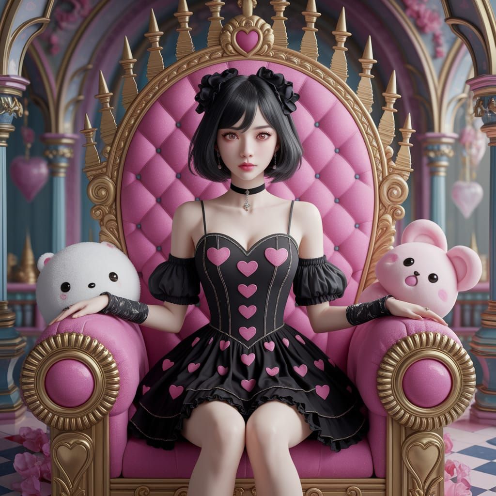 Yami Kawaii Woman on Plush Throne, Anime Key Visual
