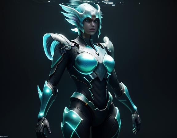 Futuristic Amphipioid in Underwater Lab, 3D Game Art