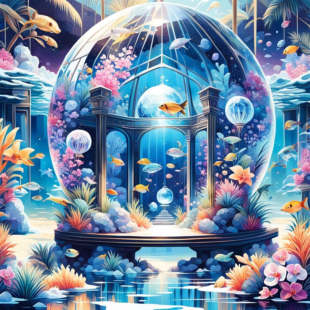 Inside the translucent crystal globe:: tropical frozen islan...