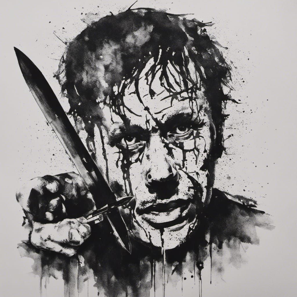 Monochrome Ink Drawing of a Serial Killer