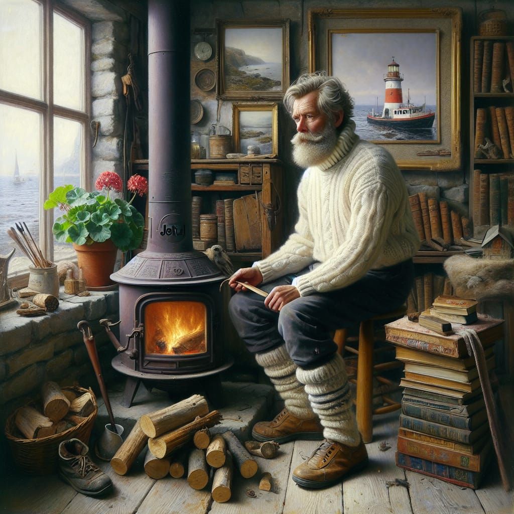 Vintage Lighthouse Keeper in Cozy Living Room