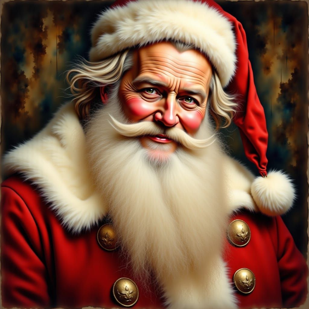 Jolly Santa Claus Portrait in Realistic Oil Painting Style