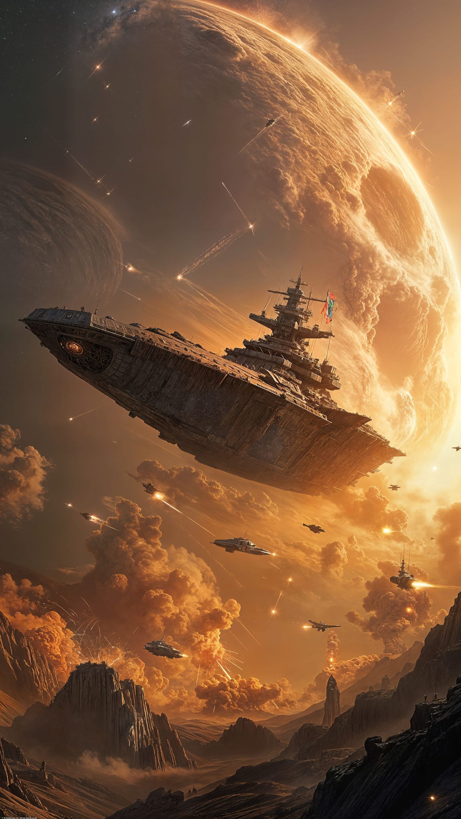 Epic Space Battle with Colossal Warships and Dramatic Explos...
