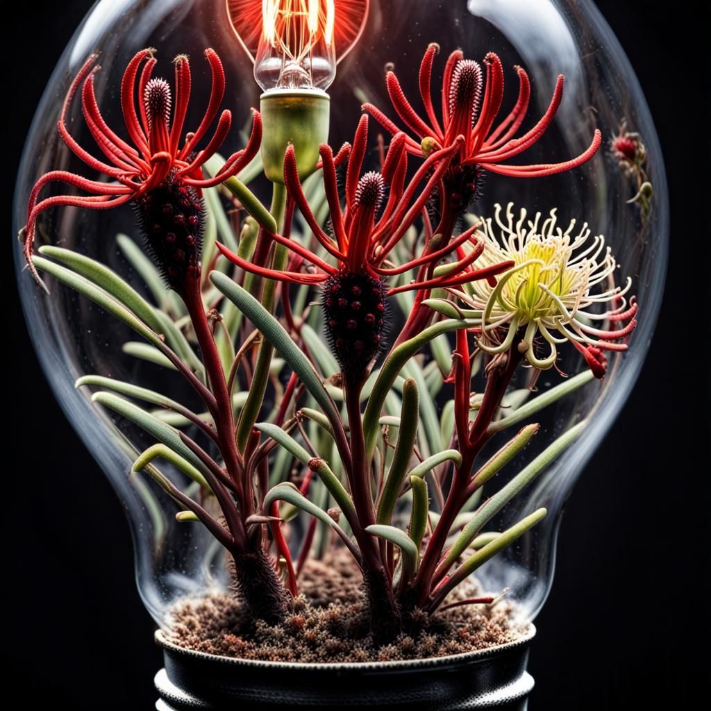 Australian Flora Thriving Inside Lightbulbs: Hyperrealistic