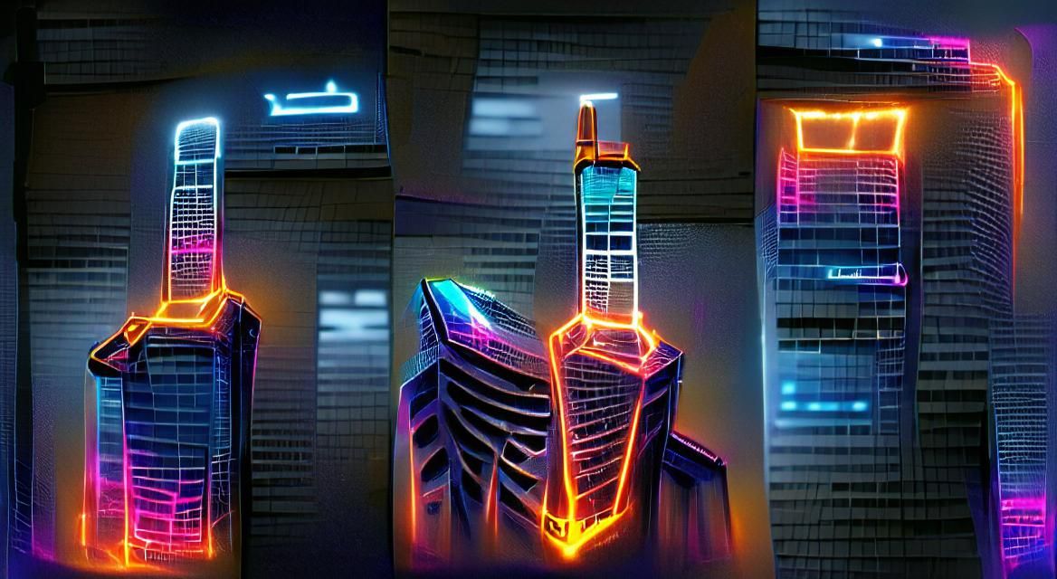 Neon-Lit Skyscraper in Futuristic Cityscape