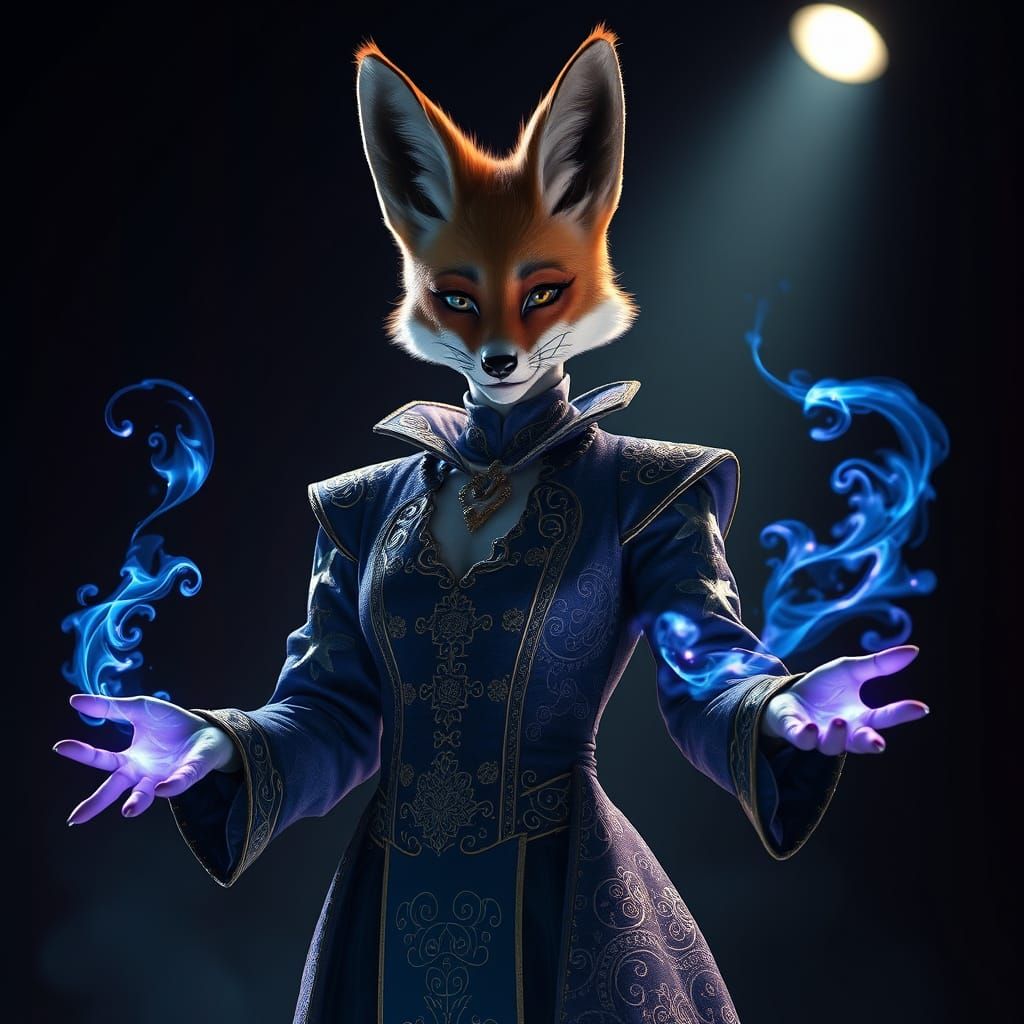 Photorealistic Fox-Girl Magician in Cinematic Digital Art