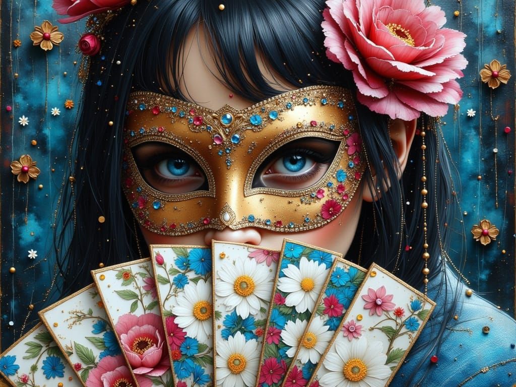 Anime Woman with Mask in Watercolor Impasto Style