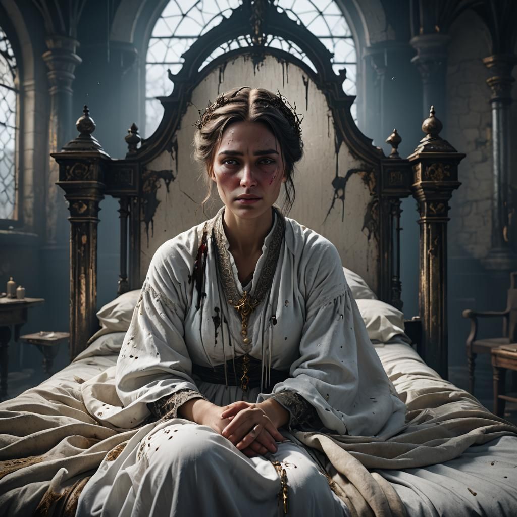 Crying Woman in Asylum: Detailed Matte Painting