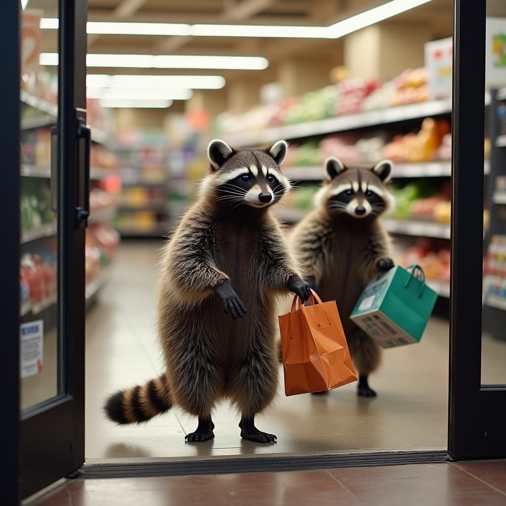 Raccoons Steal from Grocery Store in Thrilling Heist