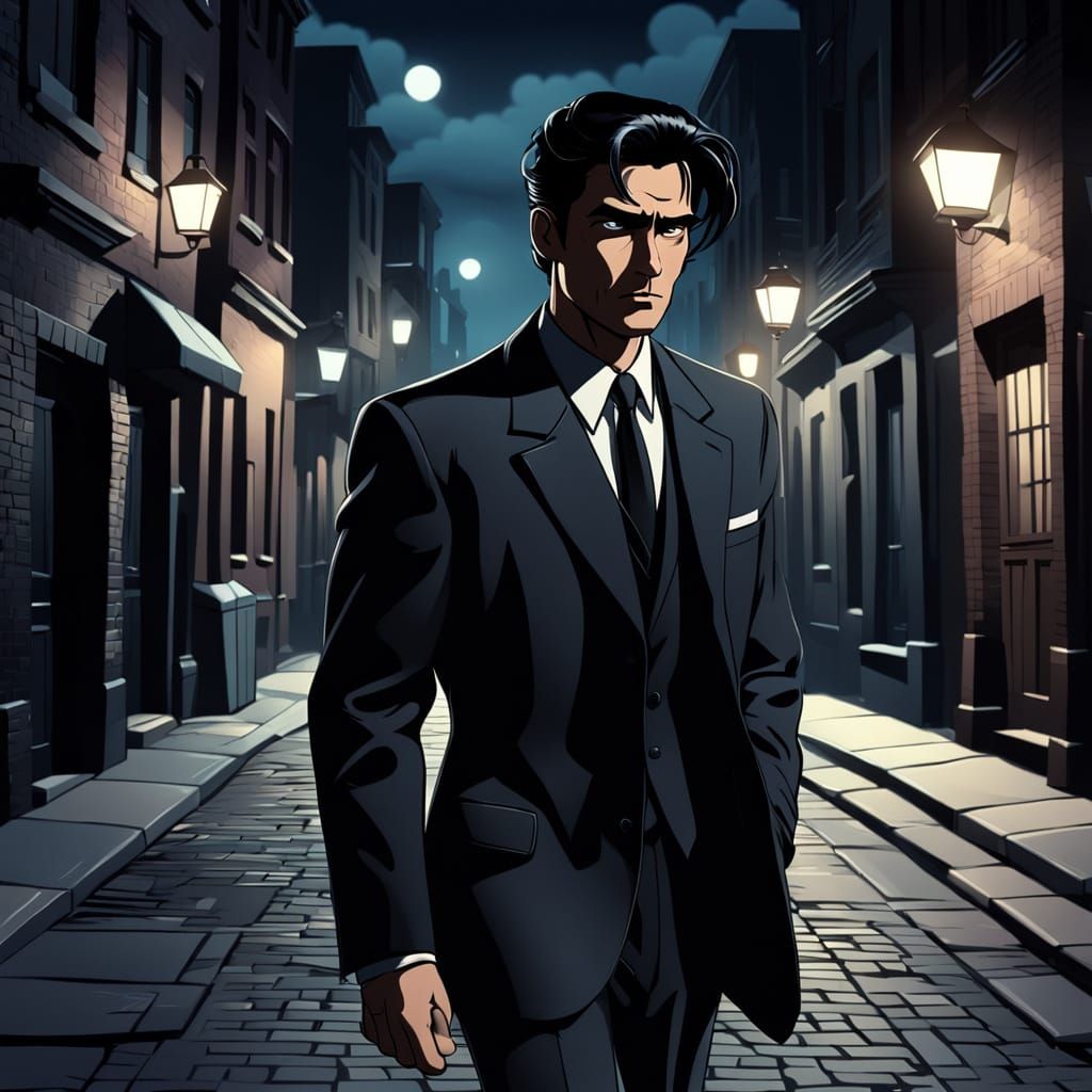Charming Man in Film Noir Style at Night