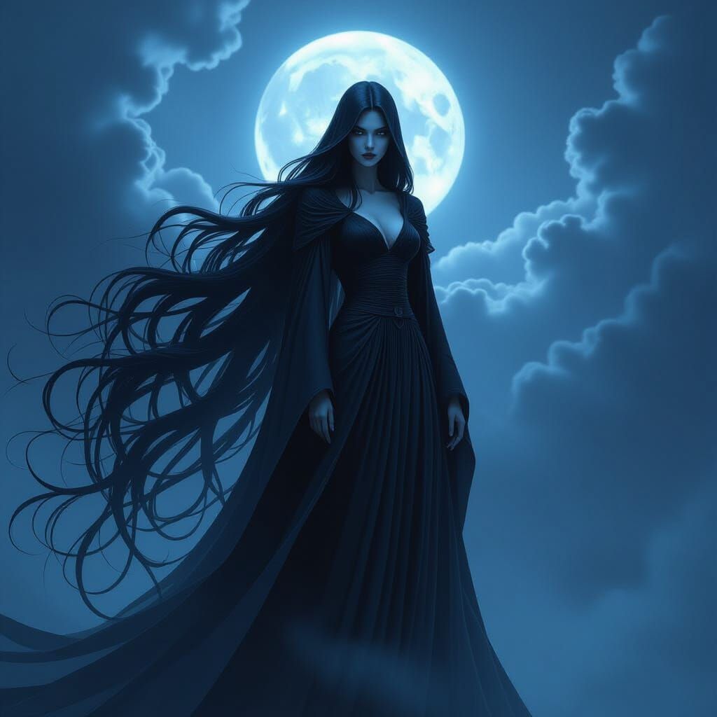 Ghost Woman in Stormy Night, Dark Fantasy Concept Art