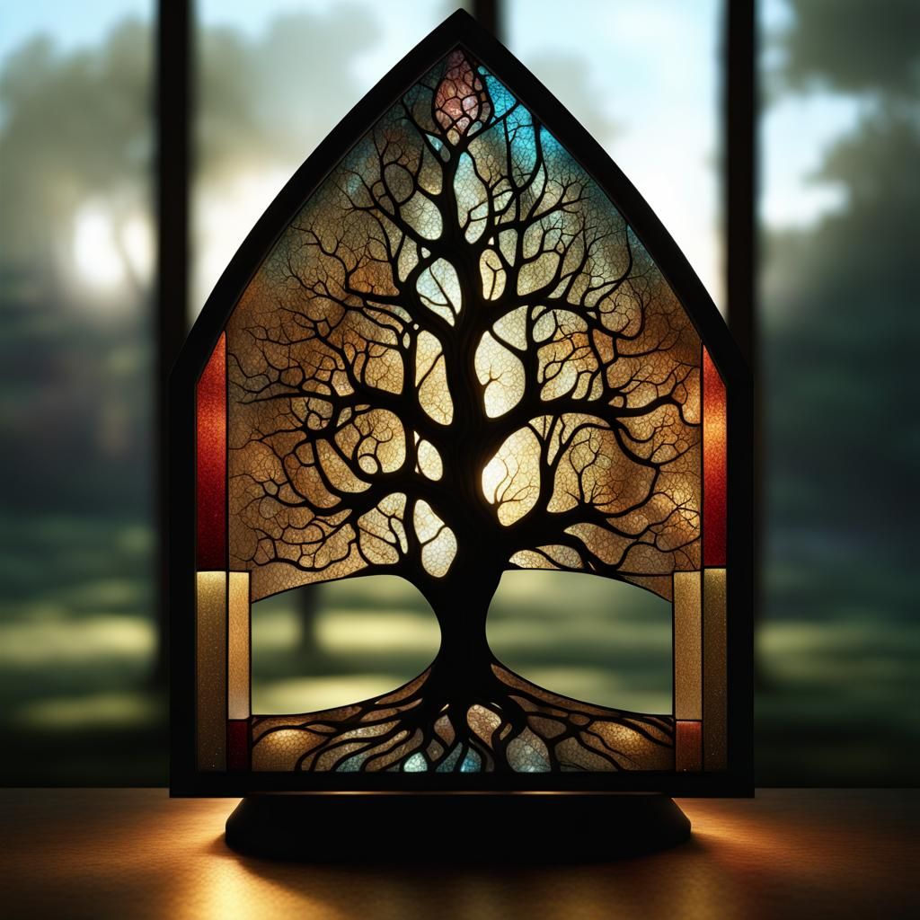 Stained Glass Tree Lamp in Photorealistic CGI