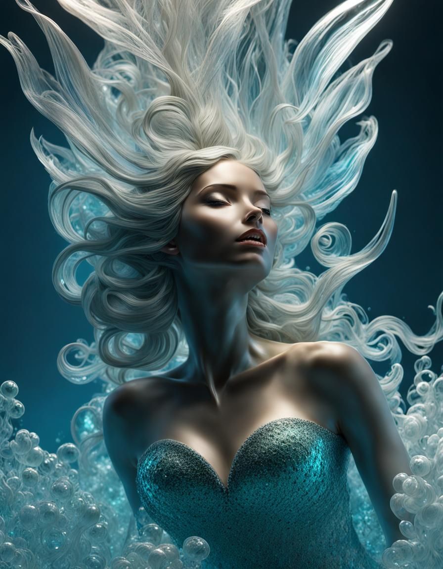 Glass Mermaid Emerges in 3D CGI Fine Art